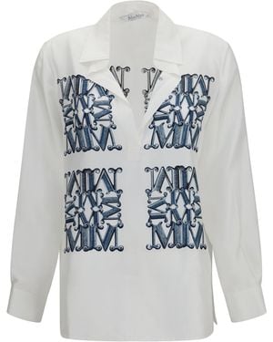 Max Mara Printed Silk Twill Shirt - Blue