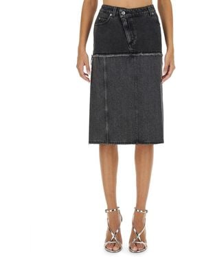 McQueen Two-Tone Denim Skirt - Black