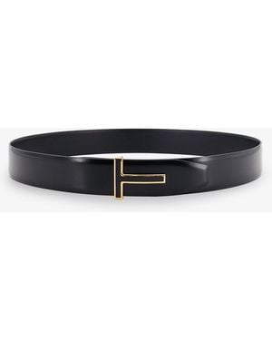 Tom Ford Leather Belt With Metal Logo Buckle - White