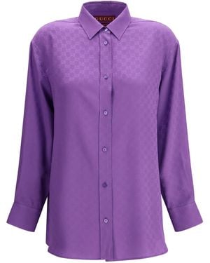 Gucci Gg Supreme Print Silk Shirt - Purple