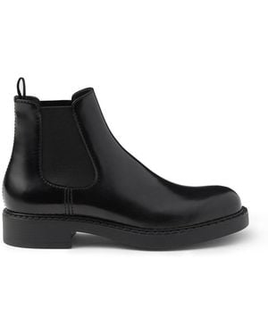 Prada Brushed Leather Chelsea Boots - Black