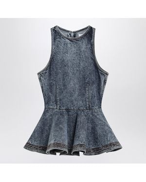 Alaïa Denim Peplum Top - Blue