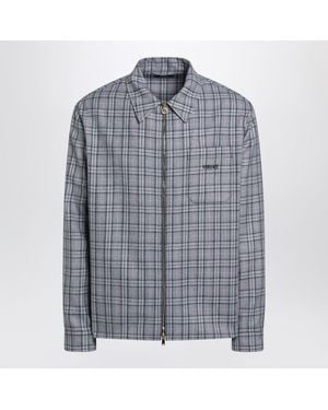 Versace Light Zipup Checked Shirt - Blue