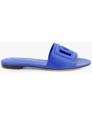 Dolce & Gabbana Dolce & Gabbana Leather Sandals With Dg Millennials Logo - Blue