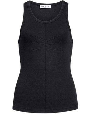 Alaïa Cotton Tank Top With Pleats - Black