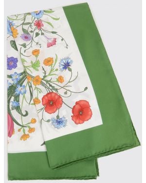 Gucci Silk Twill Scarf With Floral Print - Green