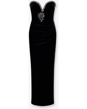 Self-Portrait Velvet Long Dress - Black