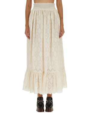 Gucci Floral Broderie Anglaise Skirt - Natural