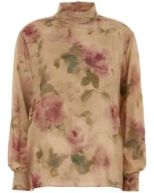 Magda Butrym Printed Stretch Silk Blouse - Brown