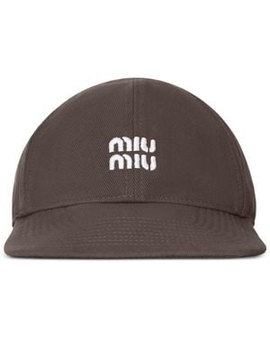 Miu Miu Logo Cotton Baseball Cap - Brown