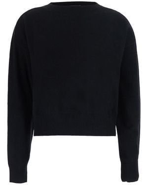 Le Plain Cropped Crewneck Sweater With Ribbed Trims - Black