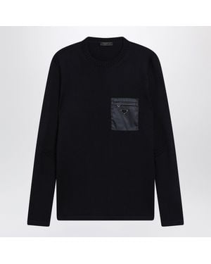 Prada Wool Sweater With Re-Nylon Pocket - Blue