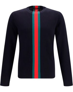 Gucci Knitted Cotton Sweater With Web Intarsi - Blue