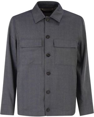 Peserico Lightweight Linen And Wool Blend Jacket With Patch Pockets - Gray