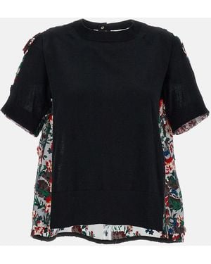 Sacai Short-Sleeve Top With Embroidery - Black