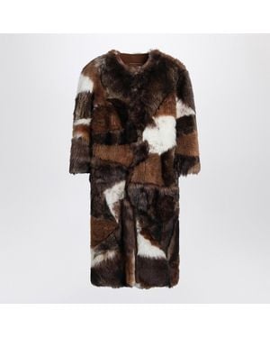 Prada Patchwork Shearling Coat - Brown