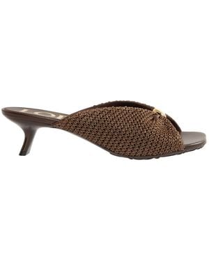 Loewe Pebble Rafia Mules - Brown