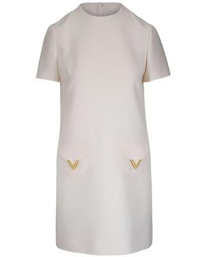 Valentino Vlogo Signature Wool And Silk Dress - White