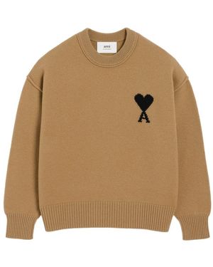 Ami Paris Wool Crewneck Sweater - Natural