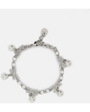Self-Portrait Crystal Bow Pearl Charm Bracelet - White