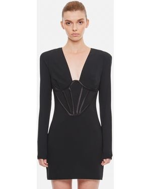 Versace Bodycon Corset-Inspired Mini Dress With Deep V Neckline - Black