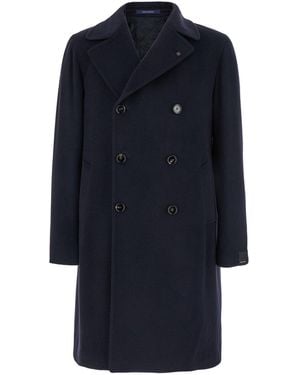 Tagliatore Wool Jacket With Turned-Down Collar & Button Front Closure - Blue