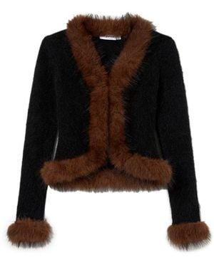 Self-Portrait Faux Fur Knit Cardigan - Black