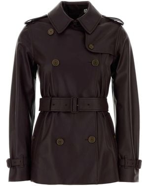 Burberry Aubergine Leather Trench Coat - Black