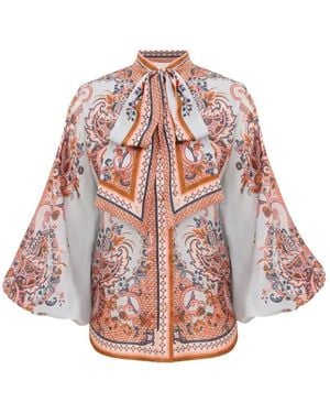 Zimmermann Aster Tie Neck Silk Blouse - White