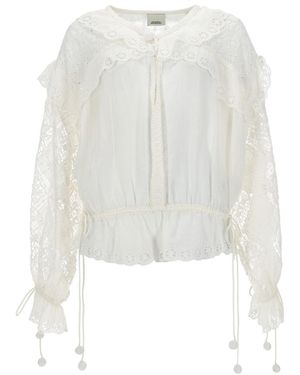 Isabel Marant Embroidered Lace Long Sleeve Blouse - White