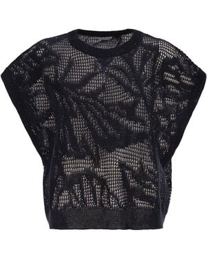 Brunello Cucinelli Openwork Knit Top With Sequins - Black