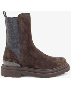 Brunello Cucinelli Suede Boots With Monili Details - Brown