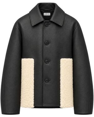 Loewe Lamb Nappa Jacket With Contrasting Shearling Trim - Black