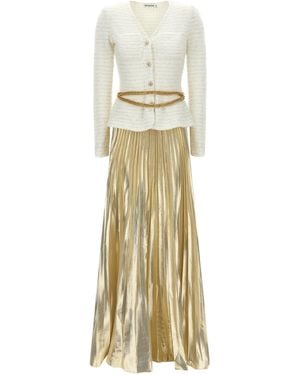 Self-Portrait Self Portrait Long Pleated Skirt Dress - Metallic