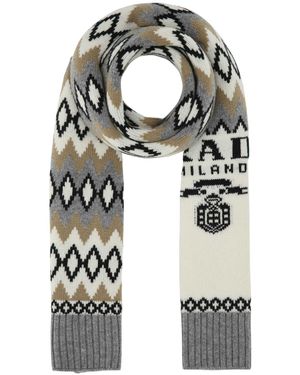 【関税&送料込】Prada Embroidered Cashmere Blend Scarf Prada Embroidered Cashmere Blend Scarf in Blue | Lyst