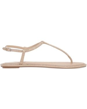 Rene Caovilla Diana 10 Crystal Flat Sandals - Natural
