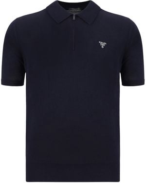 Prada Virgin Wool Polo Shirt - Blue