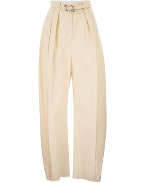 Sportmax Spxidoneo – Wide Leg Cotton Pants With Integrated Belt - Natural