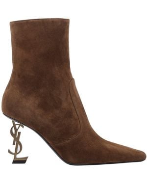 Saint Laurent Opyum Suede Pump Booties - Brown