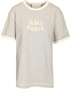 Ami Paris Ami Short Sleeves Classic Fit Teeshirt With Knitted Patch - White