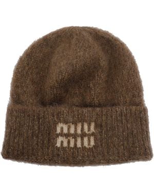 Miu Miu Logo Beanie - Brown