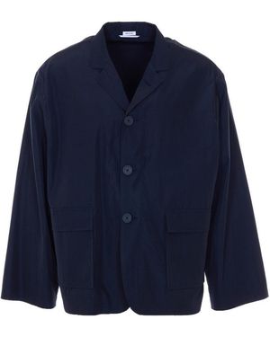 Thom Browne Light Memory Tech Packable Sportcoat With Logo Print - Blue