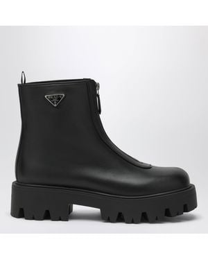Prada Leather Zip-Up Ankle Boots - Black