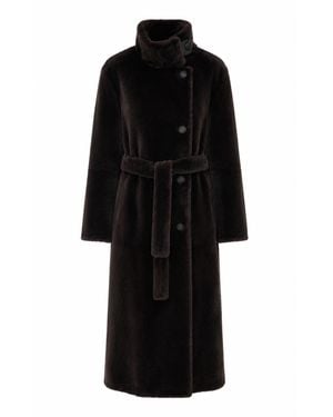 Brunello Cucinelli Shearling Coat With Belt And Monile - Black