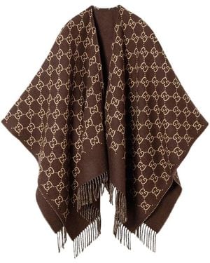 Gucci Gg Wool Jacquard Cape - Brown