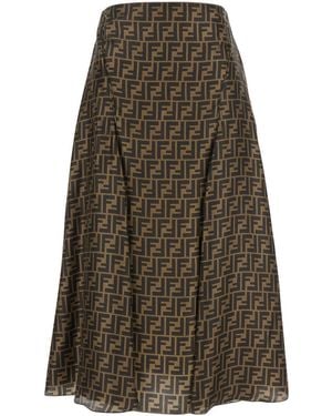 Fendi Flared Midi Skirt With All-Over Ff Motif - Brown