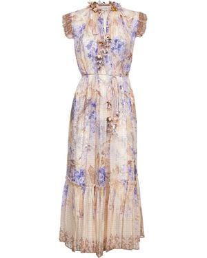 Zimmermann Lilac Floral Viscose Dawning Midi Dress - Pink