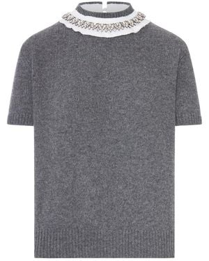 Prada Cashmere Sweater With Jewel Neckline - Gray