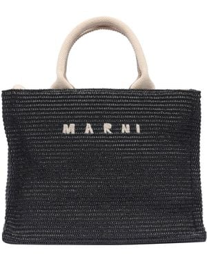 Marni Raffia Effect Small Tote Bag - Black