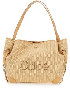 Chloé Chloã Clover' Tote Bag With Logo Lettering On The Front And Adjustable Chain Strap - Natural